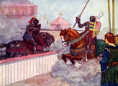 Der Graf ritt immer wieder auf Edward zu, bis seine Lanze in seiner Hand zersplitterte, ca. 1270, 1905 von A. S. Forrest