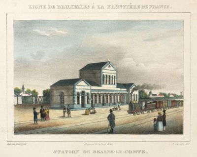 Bahnhof Braine-le-Comte, Belgien, graviert von Gerard, 1843 von A. after Canelle