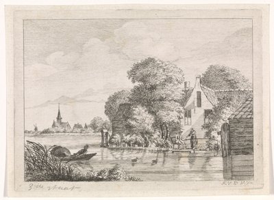 Angler und eine Frau vor einem Haus von A. van de Velde