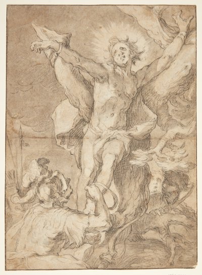 Der heilige Sebastian wird von einem römischen Soldaten an einen Baum gebunden von Abraham Bloemaert