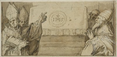 Die vier lateinischen Kirchenväter vor einem Altar von Abraham Bloemaert