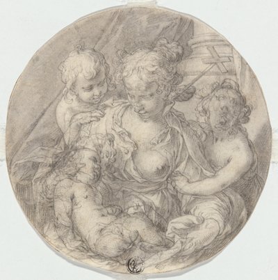 Die Madonna mit dem Christuskind, mit dem kleinen Johannes dem Täufer und einem anderen Kind (Caritas) von Abraham Bloemaert