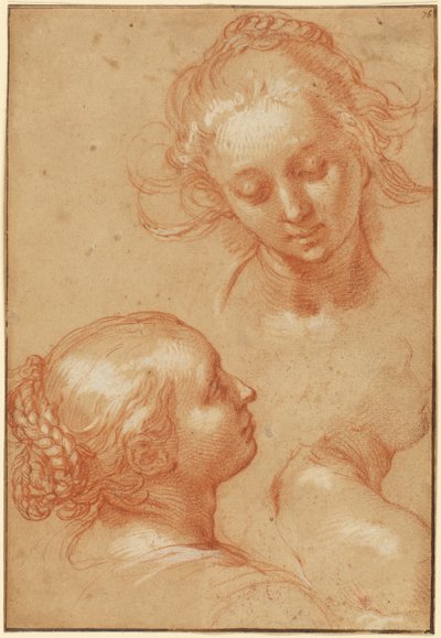 Drei Studien von Frauen (recto); Vier Studien von Händen und ein Gegenabdruck eines knienden jungen Mannes (verso) von Abraham Bloemaert