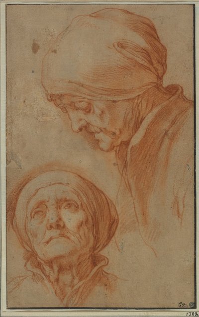 Zwei Studien eines alten Frauenkopfes von Abraham Bloemaert