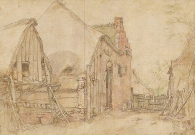 Ansicht eines Bauernhofs (recto); Studie eines Baumes (verso) von Abraham Bloemaert