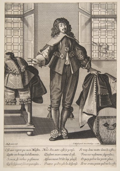 Ein Diener verstaut die luxuriösen Kleider seines Herrn, Mitte bis Ende des 17. Jahrhunderts von Abraham Bosse