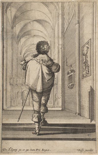 Ein Herr von hinten gesehen, der in eine Kirche geht, ca. 1629 von Abraham Bosse
