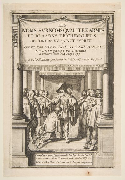 Frontispiz zu Pierre dHoziers Les noms surnoms qualitez armes et blasons des chevaliers, 1634 von Abraham Bosse