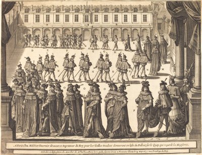 Marsch des Königs und der Ritter des Heiligen Geistes im Hof von Fontainebleau von Abraham Bosse