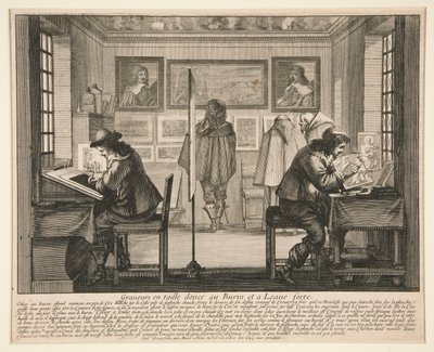 Die Graveure in ihrem Arbeitsraum, aus der Serie Die Künstler in ihrer Werkstatt von Abraham Bosse