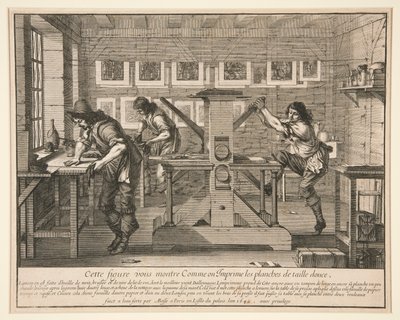 Die Drucker in ihrem Arbeitsraum, aus der Serie Künstler in ihren Ateliers von Abraham Bosse
