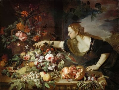 Frau mit Blumen und Früchten von Abraham Brueghel