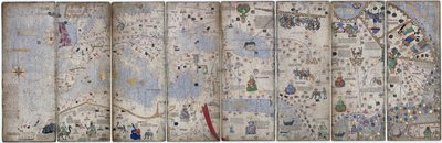 Vier Pergamentblätter des Katalanischen Atlas von Abraham Cresques