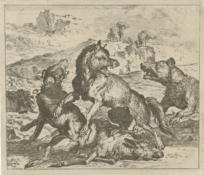 Wolf wird von Hunden angegriffen von Abraham Danielsz. Hondius