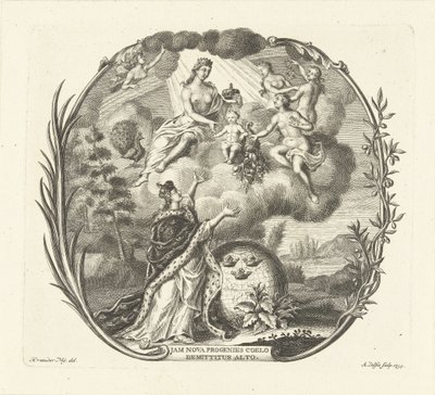 Allegorie auf die Geburt eines Kindes mit Juno und Überfluss von Abraham Delfos