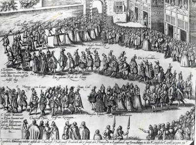 Prozession zur Hochzeit von Friedrich V., Kurfürst von der Pfalz und Prinzessin Elisabeth, ca. 1613 von Abraham Hogenberg