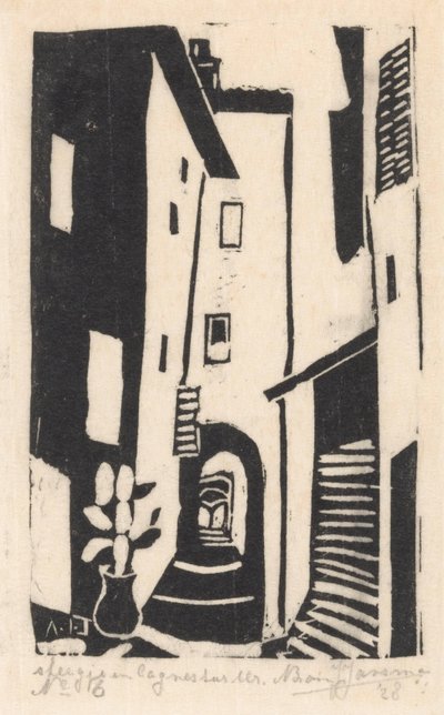 Straßenszene mit Treppe in Cagnes-sur-Mer von Abraham Johannes Jansma (signed by artist)
