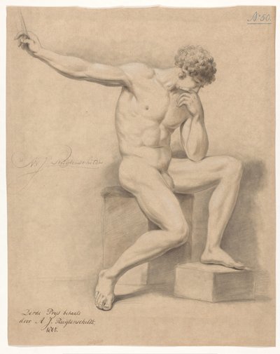 Sitzender männlicher Akt, von vorne gesehen (3. Preis 1805) von Abraham Johannes Ruytenschildt
