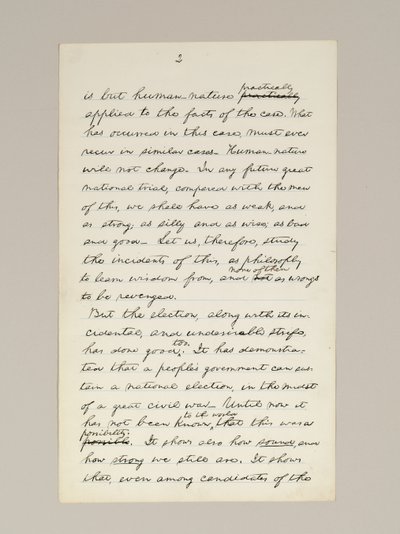Autographes Manuskript von Lincolns Wahlsieg-Rede als Präsident, gehalten in Washington D.C., aus dem Fenster des Weißen Hauses am Abend des 10. November von Abraham Lincoln