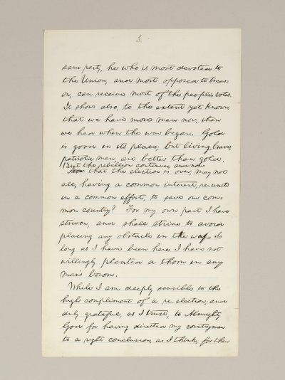 Autographes Manuskript von Lincolns Wahlsieg-Rede als Präsident, gehalten in Washington D.C., aus dem Fenster des Weißen Hauses am Abend des 10. November von Abraham Lincoln