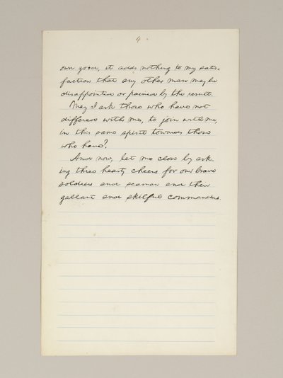 Autographisches Manuskript von Lincolns Wahlsieg-Rede als Präsident, gehalten in Washington D.C., aus dem Fenster des Weißen Hauses am Abend des 10. November von Abraham Lincoln