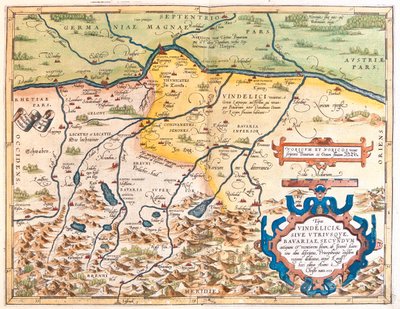 Deutschland (Bundesland: Bayern), Österreich (Bundesland: Tirol, Oberösterreich, Salzburg) von Abraham Ortelius