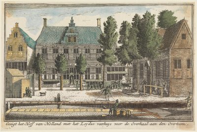 Ansicht des Hof van Holland mit dem Leidener Fährhaus vor der Überfahrt am Overtoom von Abraham Rademaker