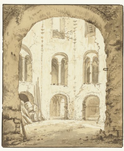 Ansicht der Kapelle des Valkhofs in Nijmegen von Abraham Rademaker