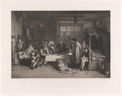 Schlichtes Interieur mit Männern, die den Besitz einer Familie beschlagnahmen von Abraham Raimbach
