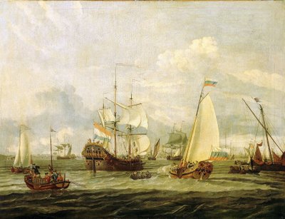 Peter der Große (1672-1725), Zar von Russland, inspiziert ein Boot in Amsterdam (Holland). Öl auf Leinwand von Abraham Storck (1635-1710). von Abraham Storck