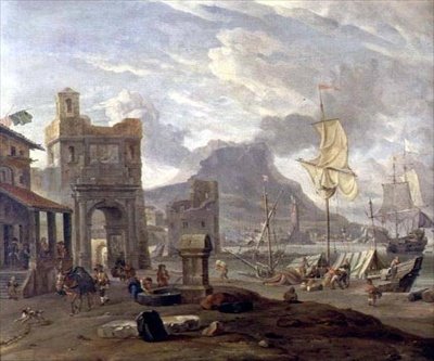 See Hafen mit großen und kleinen Schiffen von Abraham Storck