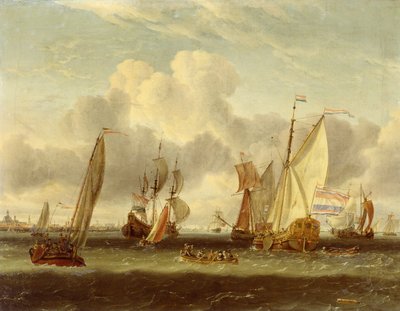 Schiffe auf dem IJ im Hafen von Amsterdam von Abraham Storck
