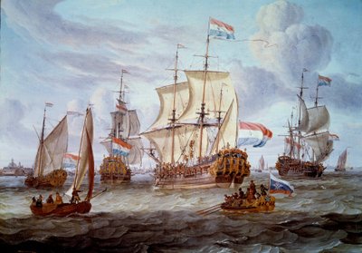 Die Fregatte Peter und Paul im Hafen von Amsterdam. Gemälde von Abraham Storck (17. Jahrhundert) von Abraham Storck