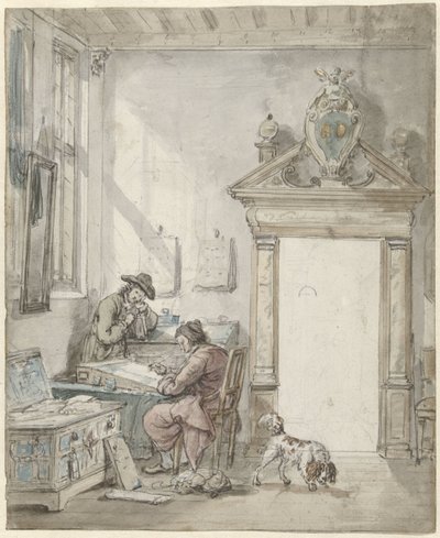 Interieurszene mit schreibendem Mann an einem Pult von Abraham van Strij (I)