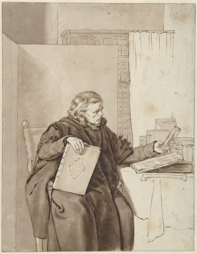 Porträt eines alten Mannes in einem Studierzimmer von Abraham van Strij (I)