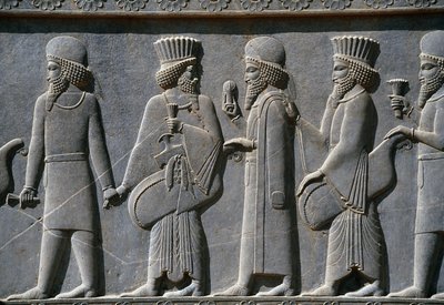 Detail eines Prozessionsfrieses auf der Ostseite des Apadana-Palastes, Persepolis, Iran, ca. 518-465 v. Chr. von Achaemenid