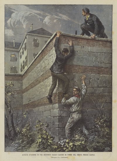 Kühne Flucht von drei Gefangenen aus dem Gefängnis von Torre del Greco in der Nähe von Neapel von Achille Beltrame