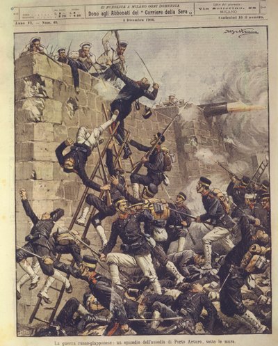 Titelbild der Belagerung von Port Arthur in China während des Russisch-Japanischen Krieges von 1904-1905 von Achille Beltrame
