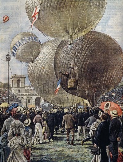 Abflug eines Heißluftballons bei der Mailänder Luftschau, Illustration von Achille Beltrame aus La Domenica del Corriere, 19. Juni von Achille Beltrame