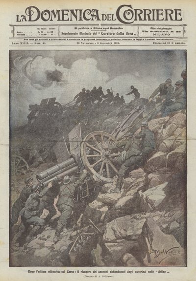 Nach der letzten Offensive auf dem Karst, die Bergung der von den Österreichern in den Dolinen zurückgelassenen Kanonen von Achille Beltrame