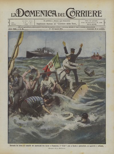 Während des Schnellbootrennens zwischen Anzio und Fiumicino, die Eolo an Bord von Achille Beltrame