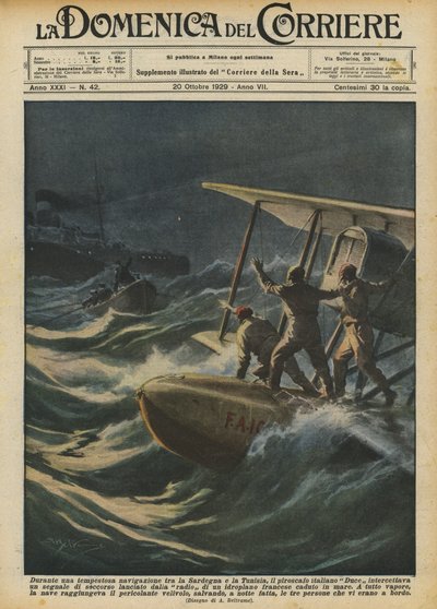 Während einer stürmischen Überfahrt zwischen Sardinien und Tunesien der italienische Dampfer Duce von Achille Beltrame