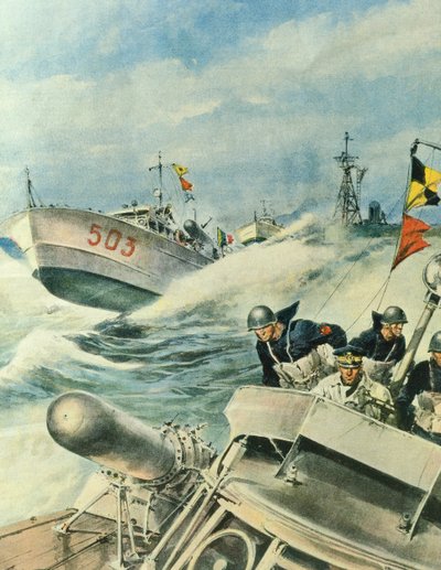 Schnelle italienische Marine-Motorboote patrouillieren im Mittelmeer, 12. September von Achille Beltrame