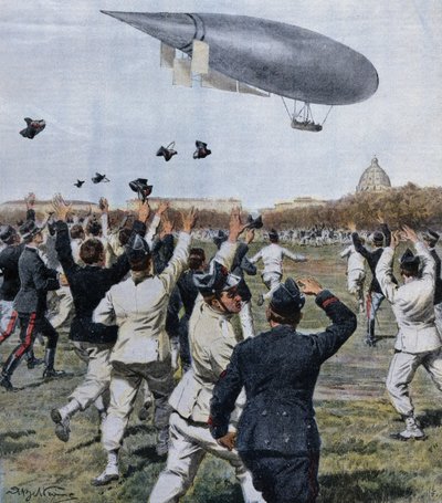 Flug des Luftschiffs, gesteuert von Crocco und Ricaldoni in Rom, 31. Oktober von Achille Beltrame