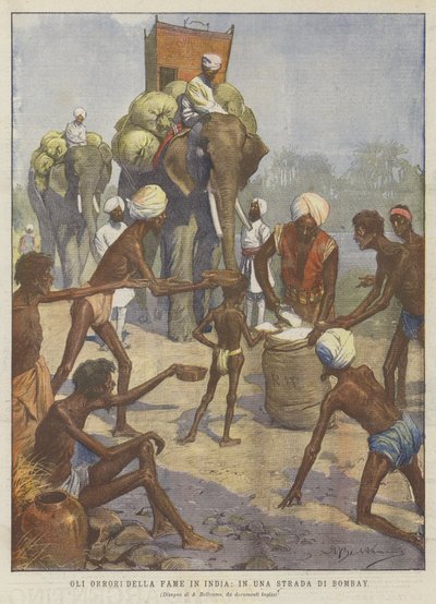 Die Schrecken des Hungers in Indien, auf einer Straße in Bombay von Achille Beltrame