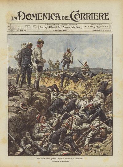 Die Schrecken des Krieges, Tote und Sterbende in der Mandschurei von Achille Beltrame