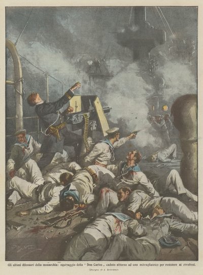 Die letzten Verteidiger der Monarchie, Besatzung der Don Carlos, gefallen um eine von Achille Beltrame