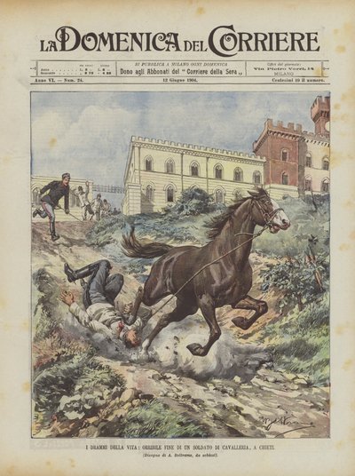 Die Dramen des Lebens, schreckliches Ende eines Kavalleriesoldaten in Chieti von Achille Beltrame