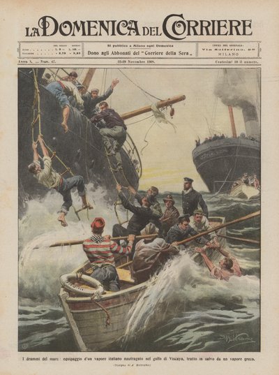 Die Dramen des Meeres, Besatzung eines italienischen Dampfers im Golf von Biskaya gesunken von Achille Beltrame