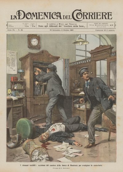 Die schrecklichen Dramen, Ermordung des Kassierers der Bank von Montreux zur Plünderung des Tresors von Achille Beltrame